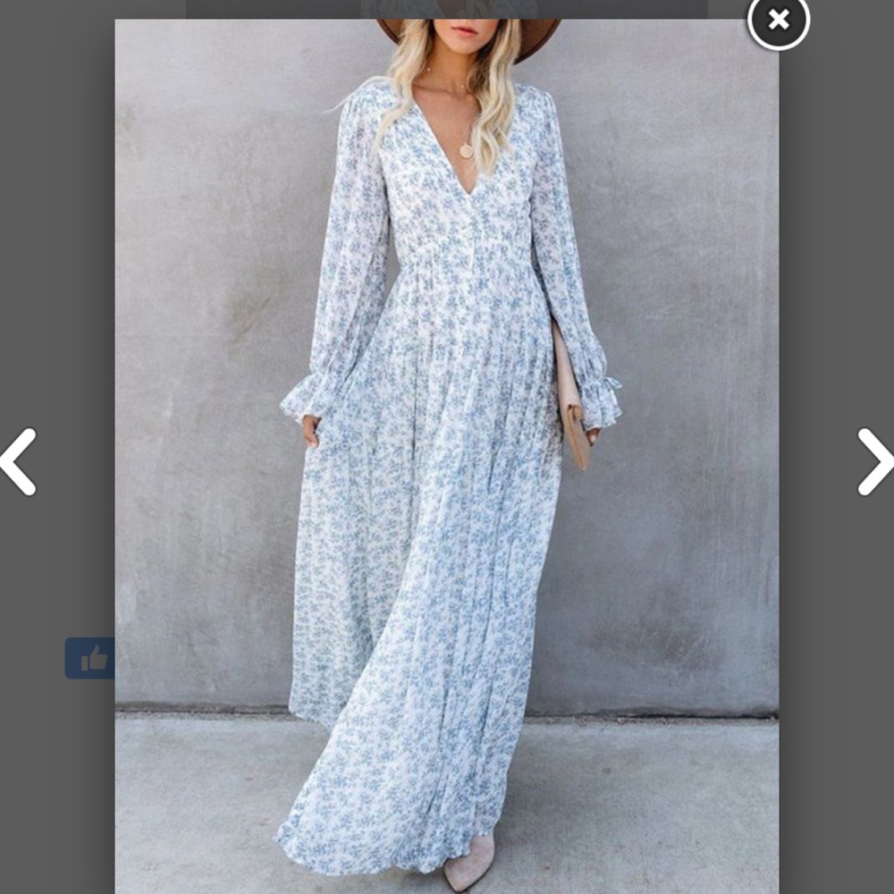 Blue and white floral maxi dress